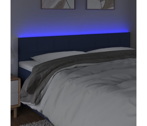 Cabecero con LED de tela azul 180x5x78/88 cm