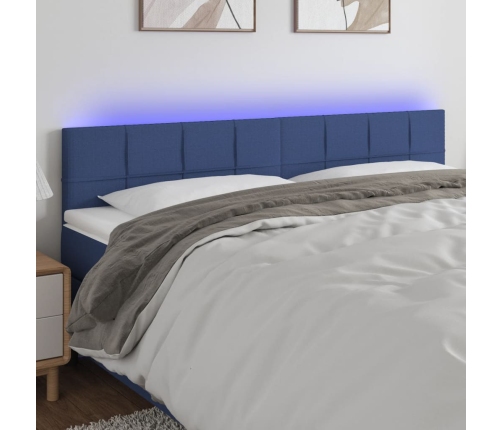 Cabecero con LED de tela azul 180x5x78/88 cm