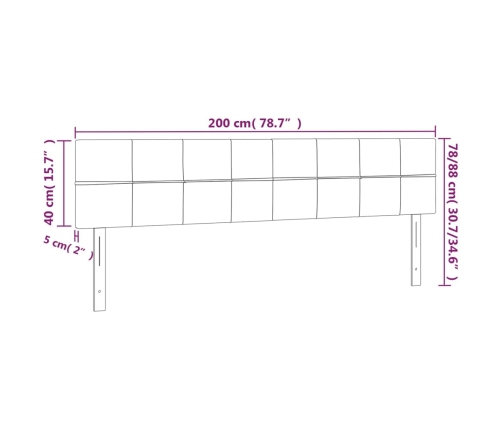 Cabecero con LED de tela gris claro 200x5x78/88 cm