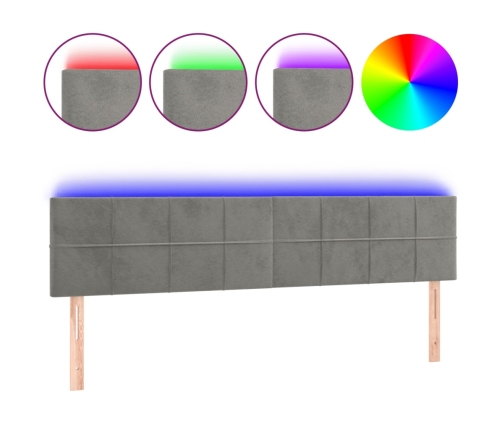 Cabecero con LED de terciopelo gris claro 180x5x78/88 cm
