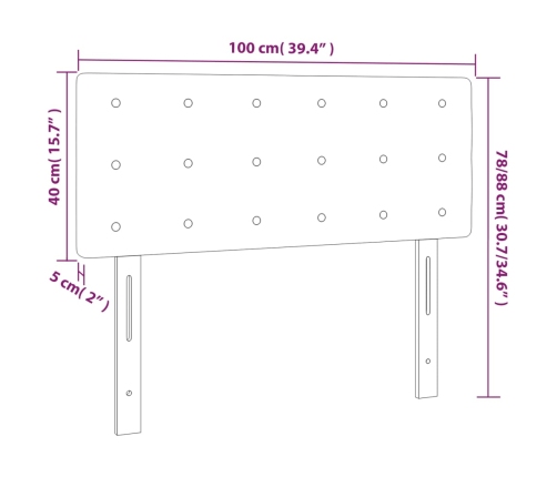 Cabecero con LED cuero sintético color crema 100x5x78/88 cm