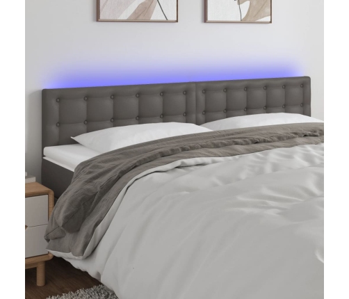 vidaXL Cabecero con LED cuero sintético gris 160x5x78/88 cm