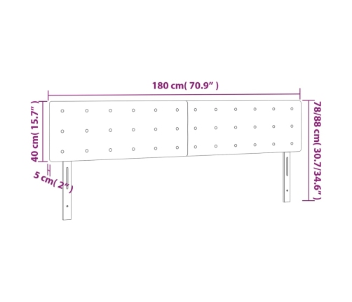 Cabecero con LED cuero sintético gris 180x5x78/88 cm