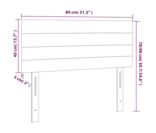 Cabecero con luces LED de tela gris claro 80x5x78/88 cm