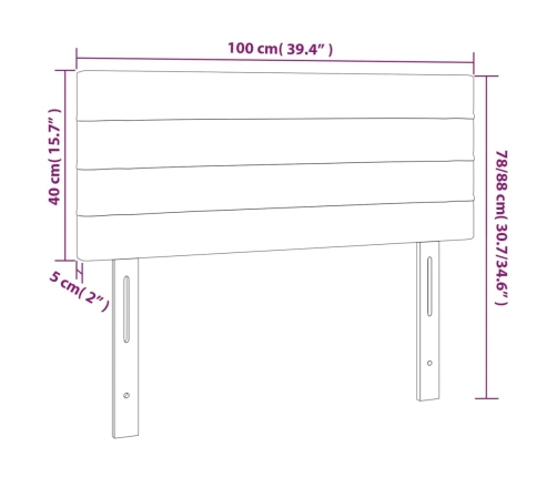 Cabecero con LED de tela gris claro 100x5x78/88 cm