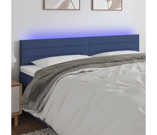 Cabecero con LED de tela azul 160x5x78/88 cm