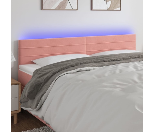 Cabecero con LED de terciopelo rosa 160x5x78/88 cm