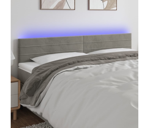 Cabecero con LED de terciopelo gris claro 180x5x78/88 cm