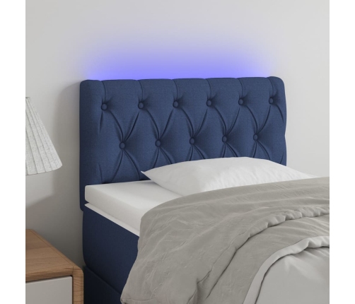 Cabecero con LED de tela azul 80x7x78/88 cm