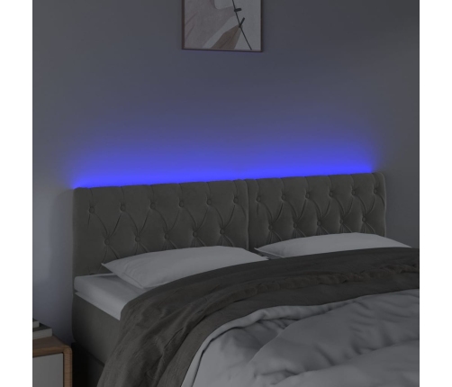 Cabecero con LED de terciopelo gris claro 144x7x78/88 cm