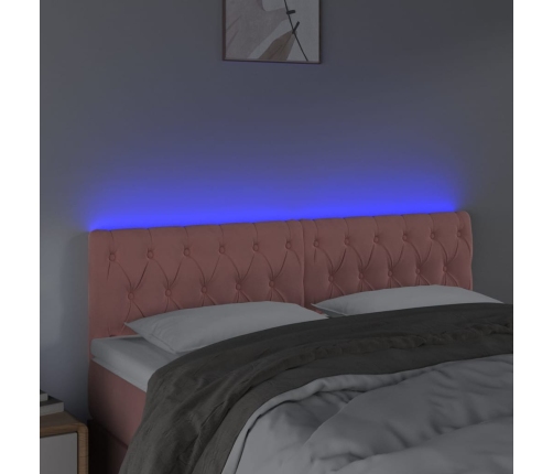 Cabecero con LED de terciopelo rosa 144x7x78/88 cm