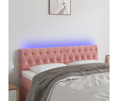 Cabecero con LED de terciopelo rosa 144x7x78/88 cm