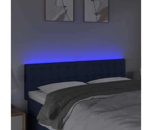 Cabecero con LED de tela azul 144x5x78/88 cm