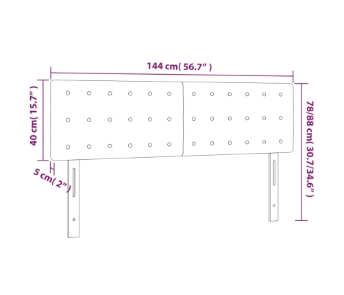 Cabecero con LED de terciopelo rosa 144x5x78/88 cm