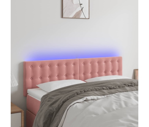 Cabecero con LED de terciopelo rosa 144x5x78/88 cm