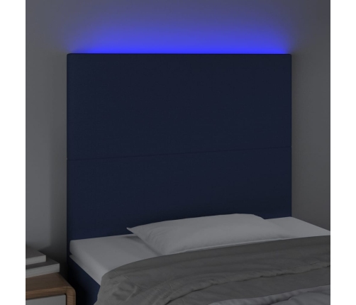 Cabecero con luces LED tela azul 80x5x118/128 cm