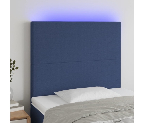 Cabecero con luces LED tela azul 90x5x118/128 cm