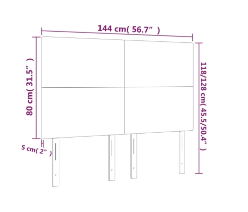 Cabecero con luces LED tela gris taupe 144x5x118/128 cm