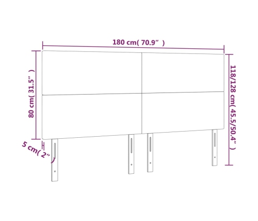 Cabecero con luces LED tela gris taupe 180x5x118/128 cm