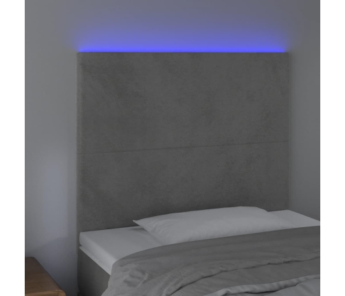 Cabecero con luces LED terciopelo gris claro 80x5x118/128 cm