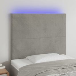 Cabecero con luces LED terciopelo gris claro 80x5x118/128 cm