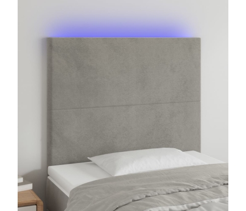 Cabecero con luces LED terciopelo gris claro 80x5x118/128 cm