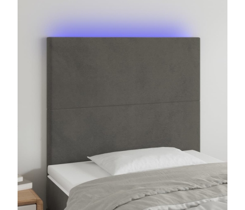 Cabecero con luces LED terciopelo gris oscuro 100x5x118/128 cm