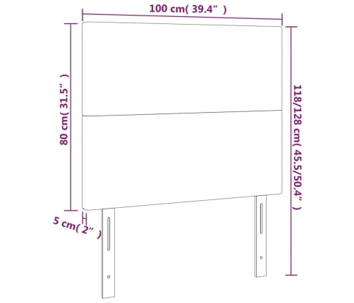 Cabecero con luces LED terciopelo rosa 100x5x118/128 cm