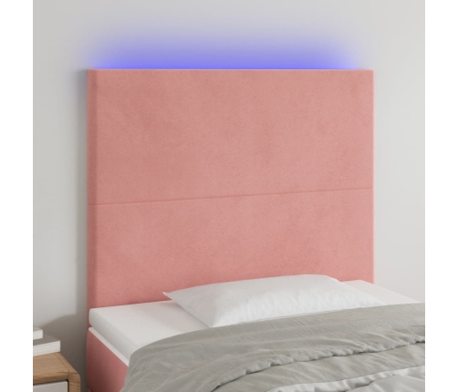 Cabecero con luces LED terciopelo rosa 100x5x118/128 cm