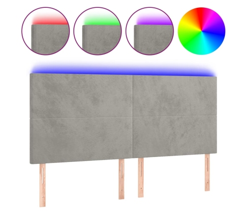 Cabecero con luces LED terciopelo gris claro 160x5x118/128 cm