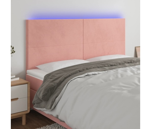 Cabecero con luces LED terciopelo rosa 160x5x118/128 cm