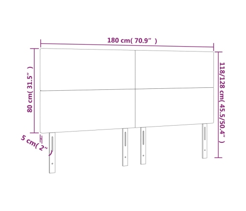 vidaXL Cabecero con luces LED terciopelo rosa 180x5x118/128 cm