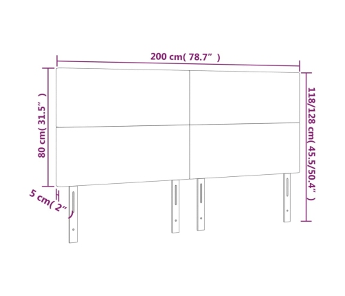 Cabecero con luces LED terciopelo negro 200x5x118/128 cm