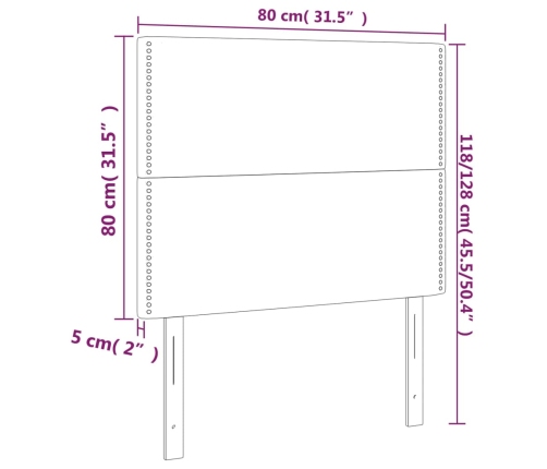 Cabecero con luces LED tela gris taupe 80x5x118/128 cm