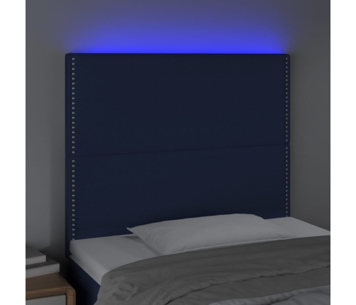 Cabecero con luces LED tela azul 80x5x118/128 cm