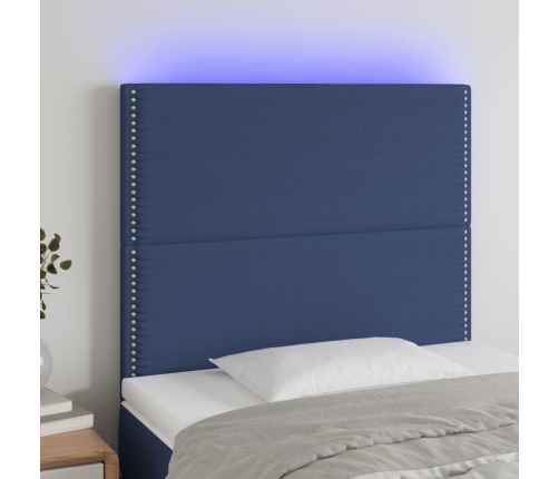 Cabecero con luces LED tela azul 80x5x118/128 cm