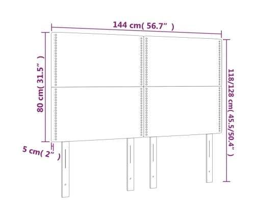 Cabecero con luces LED tela gris taupe 144x5x118/128 cm