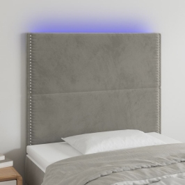 Cabecero con luces LED terciopelo gris claro 90x5x118/128 cm