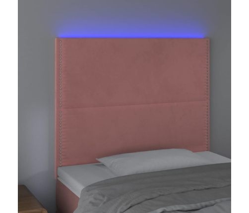 Cabecero con luces LED terciopelo rosa 100x5x118/128 cm