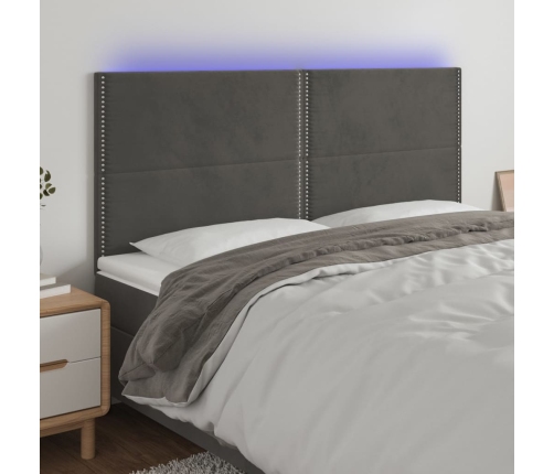 Cabecero con luces LED terciopelo gris oscuro 180x5x118/128 cm