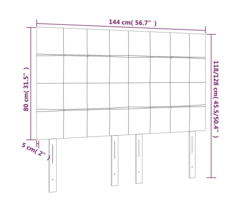 vidaXL Cabecero con luces LED tela gris claro 144x5x118/128 cm