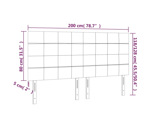 Cabecero con luces LED tela gris claro 200x5x118/128 cm