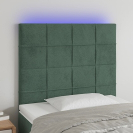 Cabecero con luces LED terciopelo verde oscuro 80x5x118/128 cm