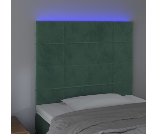 Cabecero con luces LED terciopelo verde oscuro 90x5x118/128 cm