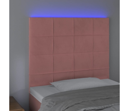 Cabecero con luces LED terciopelo rosa 100x5x118/128 cm