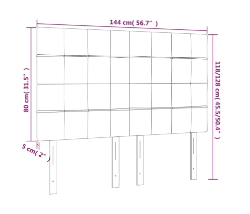 Cabecero con luces LED terciopelo gris claro 144x5x118/128 cm