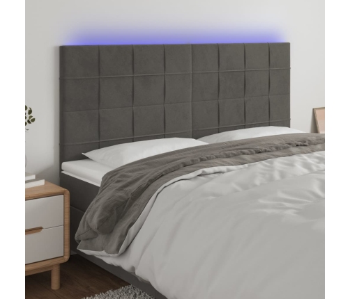 Cabecero con luces LED terciopelo gris oscuro 160x5x118/128 cm