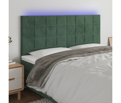 vidaXL Cabecero con luces LED terciopelo verde oscuro 160x5x118/128 cm