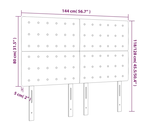 vidaXL Cabecero con luces LED cuero sintético gris 144x5x118/128 cm