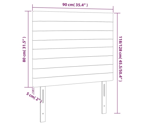 Cabecero con luces LED tela gris oscuro 90x5x118/128 cm